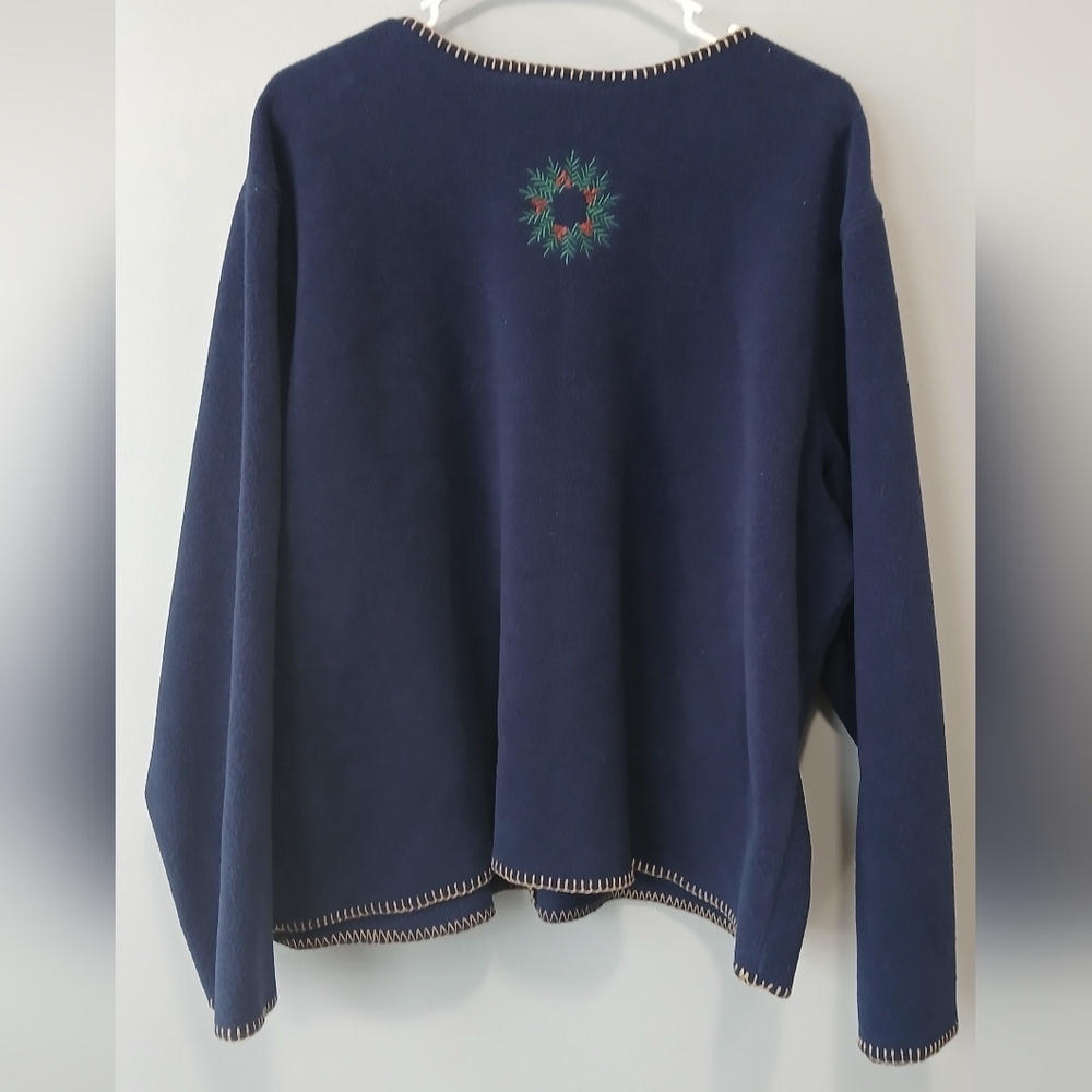Croft & Barrow Nautical Christmas Fleece Sweater Womens Large Coastal Grannycore - Picture 6 of 7